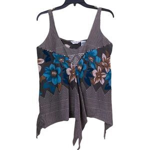 Vintage Quizz Again Trends Cotton Floral Asymmetrical Top Size Medium